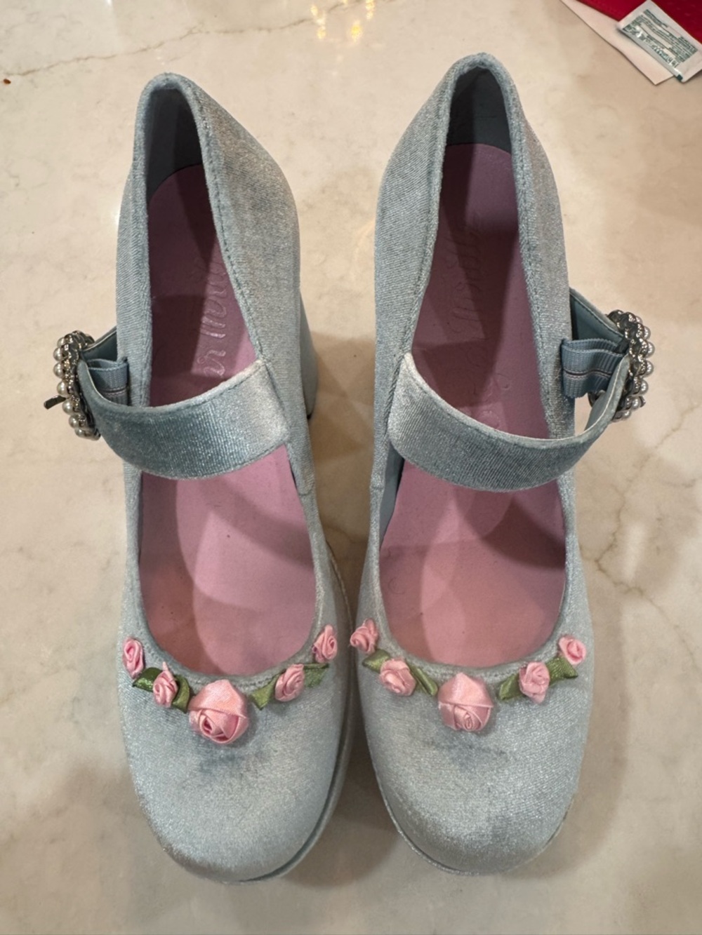 Platform heels, faux velvet, size 10, light blue - Picture 16 of 16